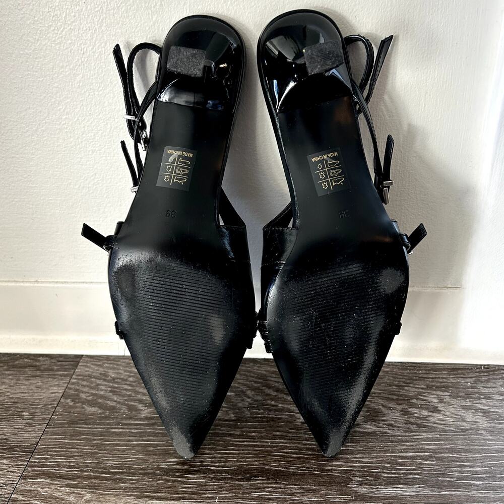 Black Pointed Slingback Heels with Straps - Picture 10 of 16